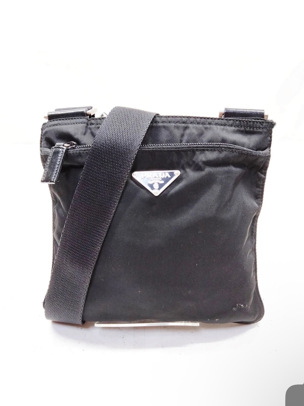 Prada Black Nylon Crossbody with Silver Triangle Logo